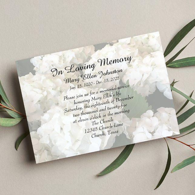 Hydrangea Floral Memorial Service Invitation (Creator Uploaded)