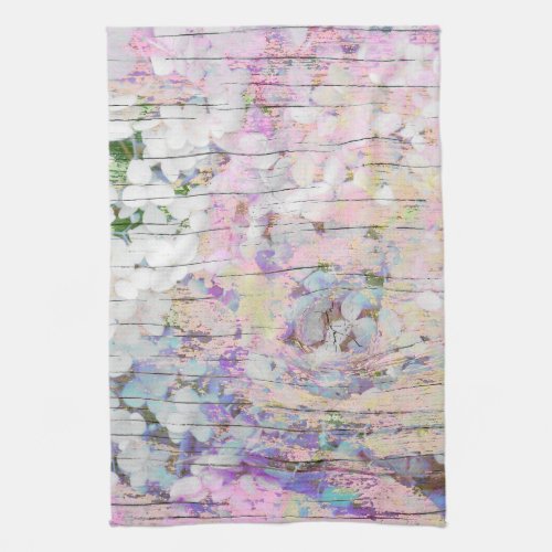 Hydrangea Floral Pink Country Vintage Wood Kitchen Towel