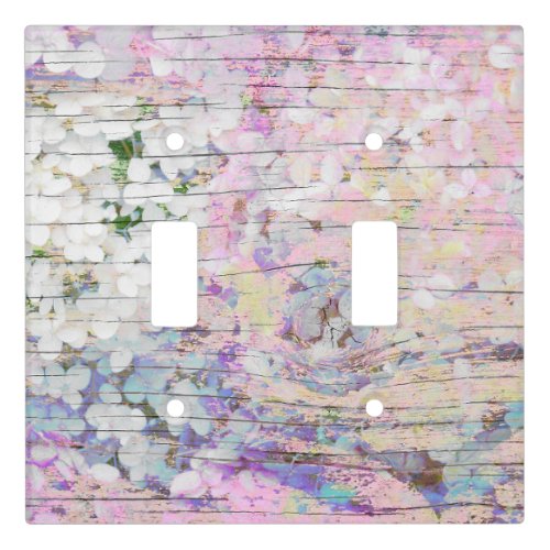 Hydrangea Floral Pink Country Vintage Wood Light Switch Cover