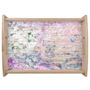Hydrangea Floral Pink Country Vintage Wood Serving Tray