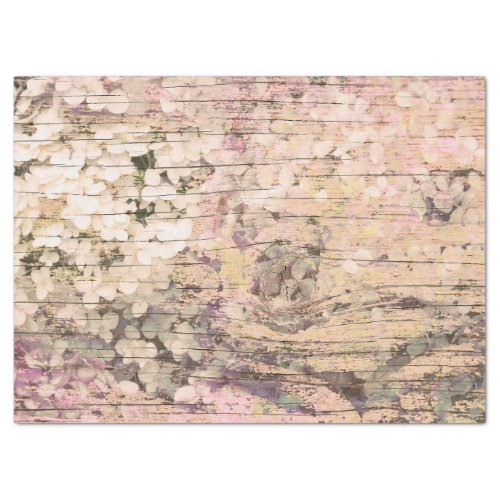 Hydrangea Floral Sepia Tan Country Vintage Wood Tissue Paper