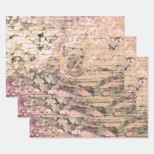 Hydrangea Floral Sepia Tan Country Vintage Wood Wrapping Paper Sheets