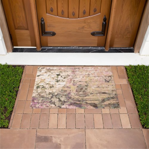 Hydrangea Floral Sepia Tan Farmhouse Vintage Wood Doormat