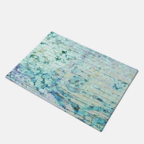 Hydrangea Floral Teal Country Vintage Wood Doormat