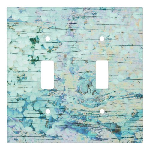 Hydrangea Floral Teal Country Vintage Wood Light Switch Cover