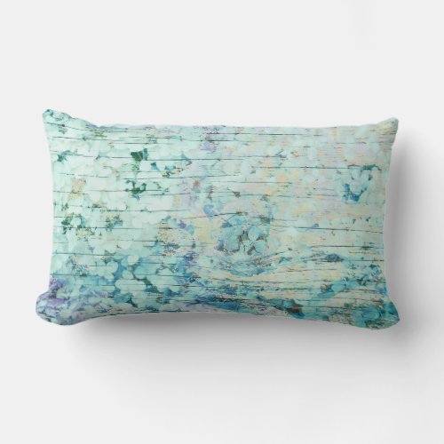 Hydrangea Floral Teal Country Vintage Wood Lumbar Pillow