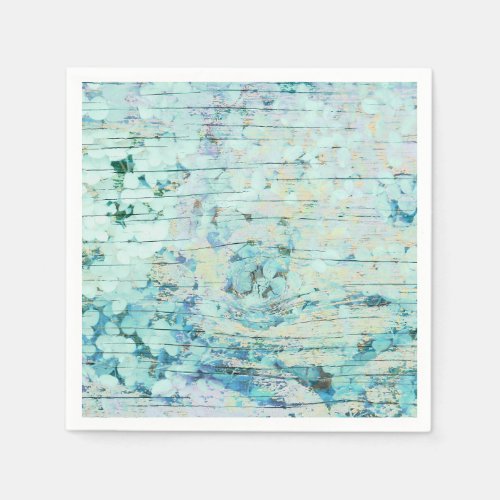 Hydrangea Floral Teal Country Vintage Wood Napkins