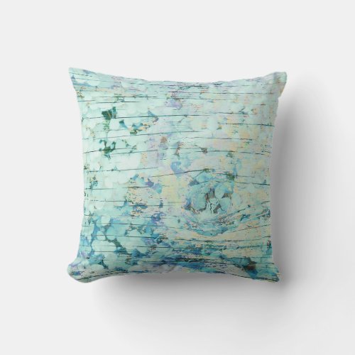 Hydrangea Floral Teal Country Vintage Wood Throw Pillow