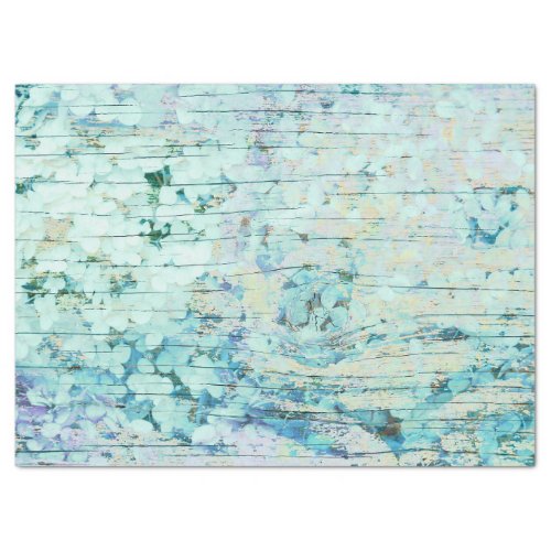 Hydrangea Floral Teal Country Vintage Wood Tissue Paper