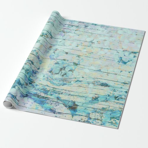 Hydrangea Floral Teal Country Vintage Wood Wrapping Paper