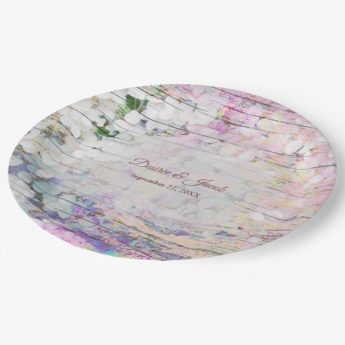 Hydrangea Floral Vintage Pink Country Wood Paper Plates