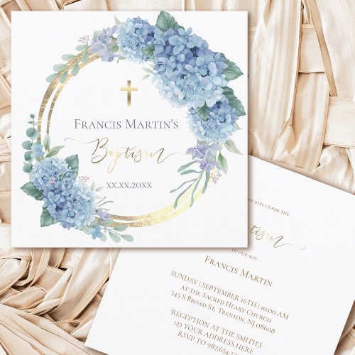 Hydrangea floral watercolor Baptism Invitation