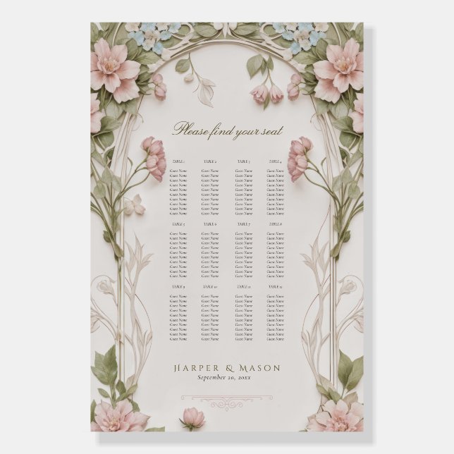 Hydrangea Floral Wedding Seating Chart Foam Board (Front)