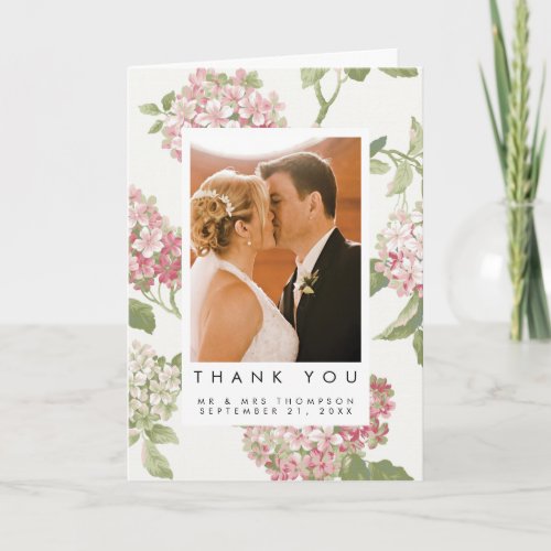 hydrangea floral wedding thank you photo card
