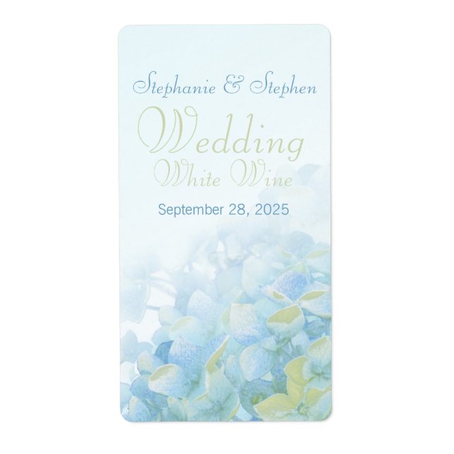 Hydrangea floral wedding wine personalized label (Front)