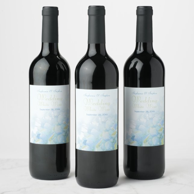 Hydrangea floral wedding wine personalized wine label (Bottles)