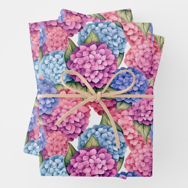 Hydrangea Floral Wrapping Paper Sheets (In situ)