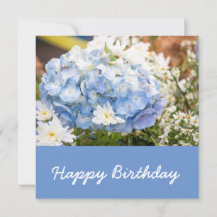 Hydrangea flower blue colour background birthday card