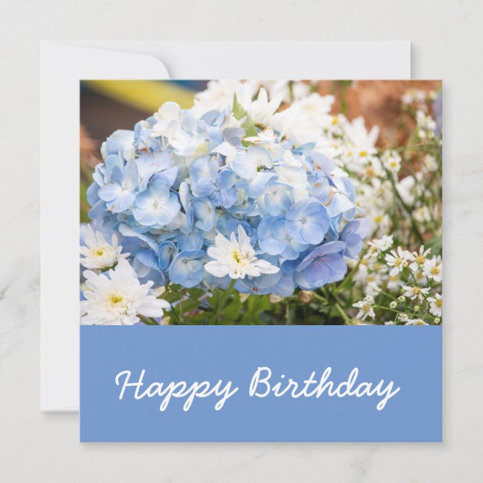 Hydrangea flower blue colour background birthday card | Zazzle.com