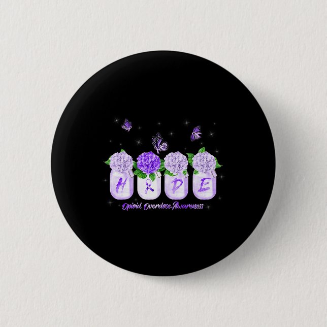 Hydrangea Flower Butterfly Opioid Overdose Awarene Button (Front)