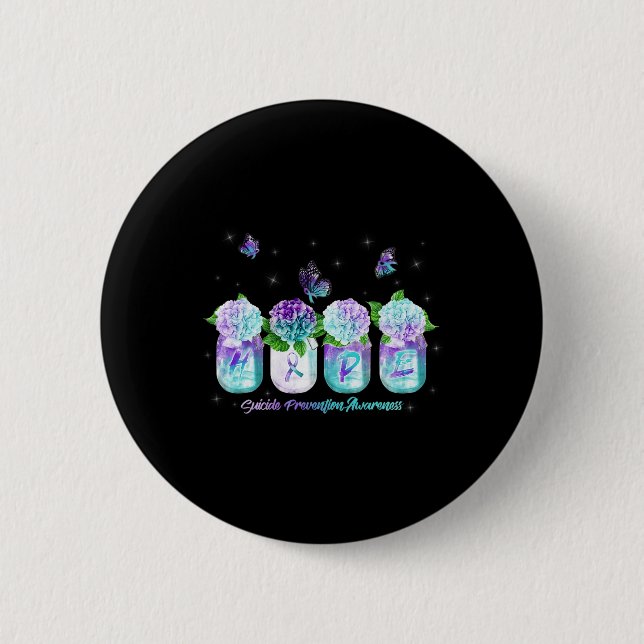 Hydrangea Flower Butterfly Suicide Prevention Awar Button (Front)