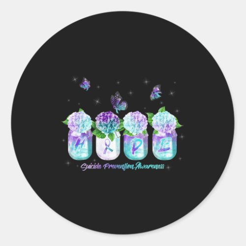 Hydrangea Flower Butterfly Suicide Prevention Awar Classic Round Sticker