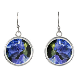 Hydrangea Flower Dangle Earrings Blue Purple Green