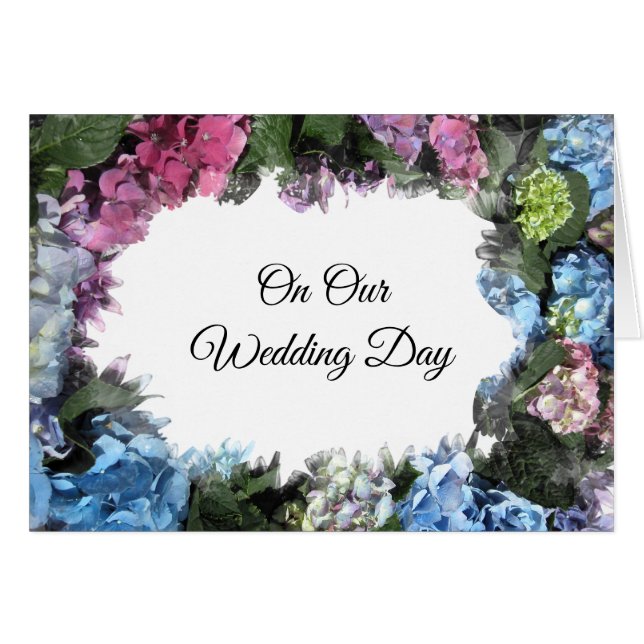 Hydrangea Flower Frame Wedding Day Cards (Front Horizontal)
