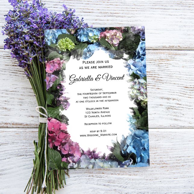 Hydrangea Flower Frame Wedding Invitation (Invite guests to your garden party marriage with the Hydrangea Flower Frame Wedding Invitation.)