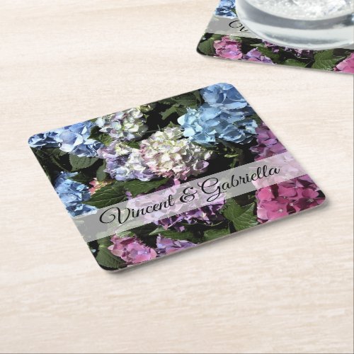 Hydrangea Flower Frame Wedding Square Paper Coaster