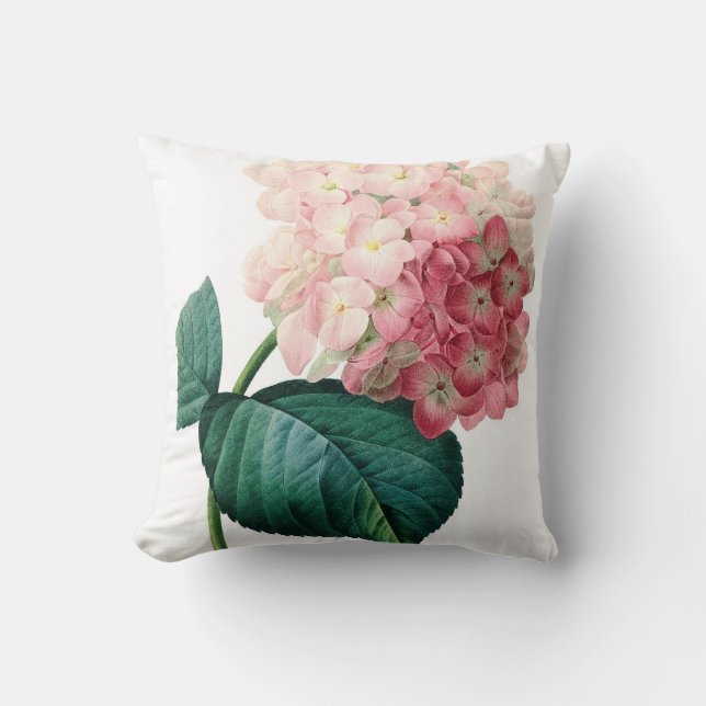 Hydrangea flower illustration Redoute Throw Pillow (Front)
