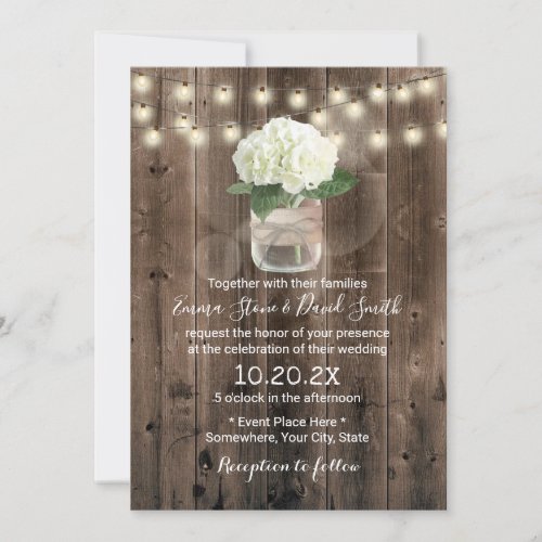 Hydrangea Flower Mason Jar Rustic Barn Wedding Invitation