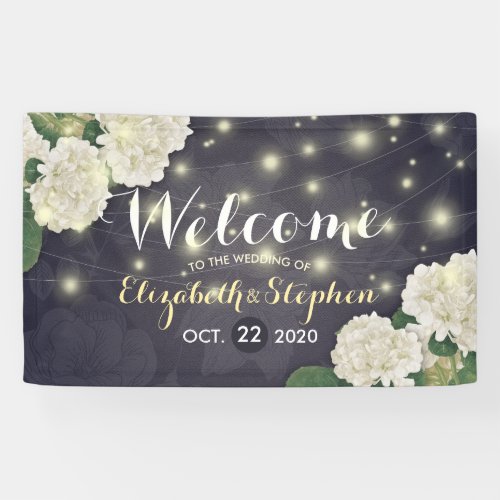 Hydrangea Flower String Light Blue Wedding Welcome Banner