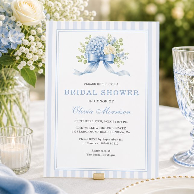 Hydrangea Flower Stripe Bow Bridal Shower Invitation (Creator Uploaded)