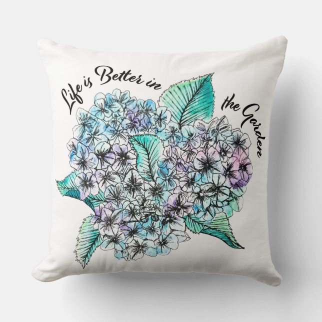 Hydrangea flower throw pillow (Front)