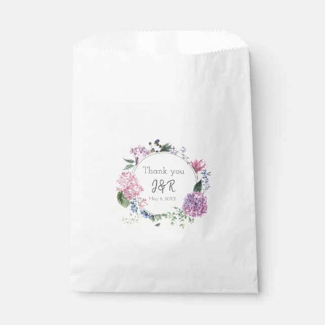 Hydrangea flower wreath wedding themed Thank you Favor Bag (Front)