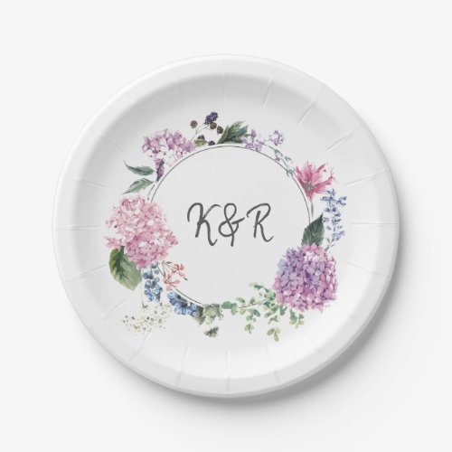 Hydrangea flower wreath wedding themed wedding paper plates