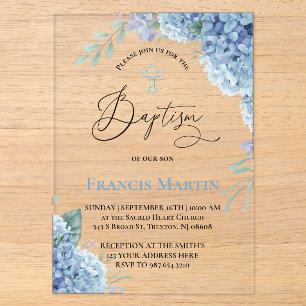 Hydrangea flowers Baptism Acrylic Invitations