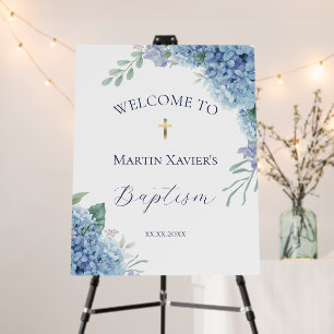 Hydrangea flowers Baptism welcome sign