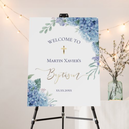 Hydrangea flowers Baptism welcome sign