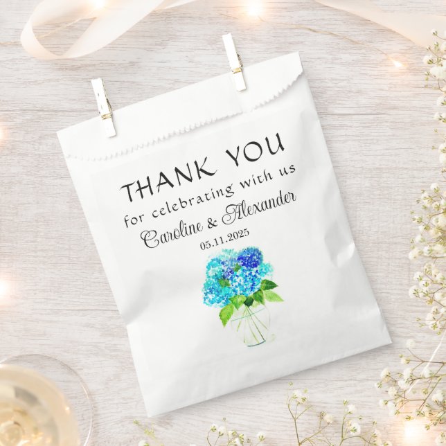 Hydrangea Flowers Blue Floral Wedding Favor Bag (Clipped)