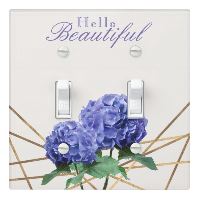 Hydrangea Flowers Blue Purple & Gold Floral Light Switch Cover (In Situ)