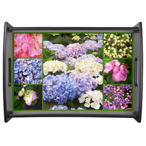 Hydrangea Flowers Collage_Wooden Serving Tray