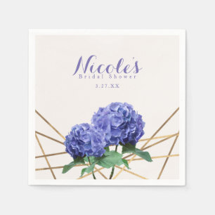 Hydrangea Flowers & Gold Elegant Custom Wedding Paper Napkins