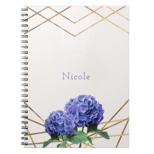 Hydrangea Flowers  Gold Elegant Floral Custom Notebook