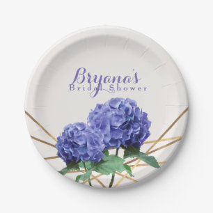 Hydrangea Flowers & Gold Lines Elegant Custom Paper Plates