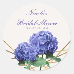 Hydrangea Flowers & Gold Lines Elegant Favor Classic Round Sticker