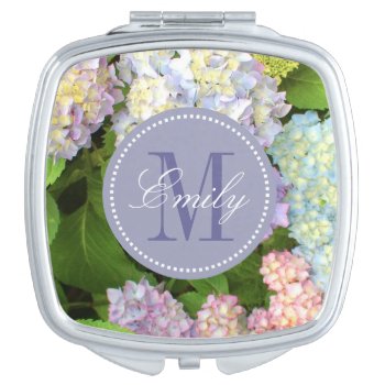 Hydrangea Flowers Monogram Personalized Compact Compact Mirror by bridalwedding at Zazzle