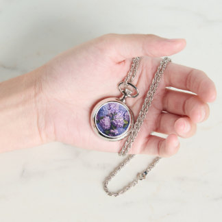 Hydrangea Flowers Monogrammed Watch Necklace