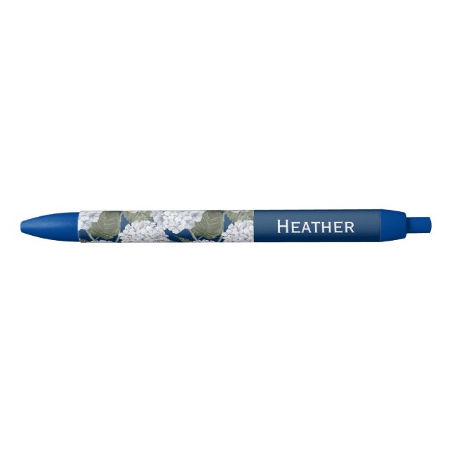 Hydrangea Flowers Navy Blue Custom Name  Pen (Front)